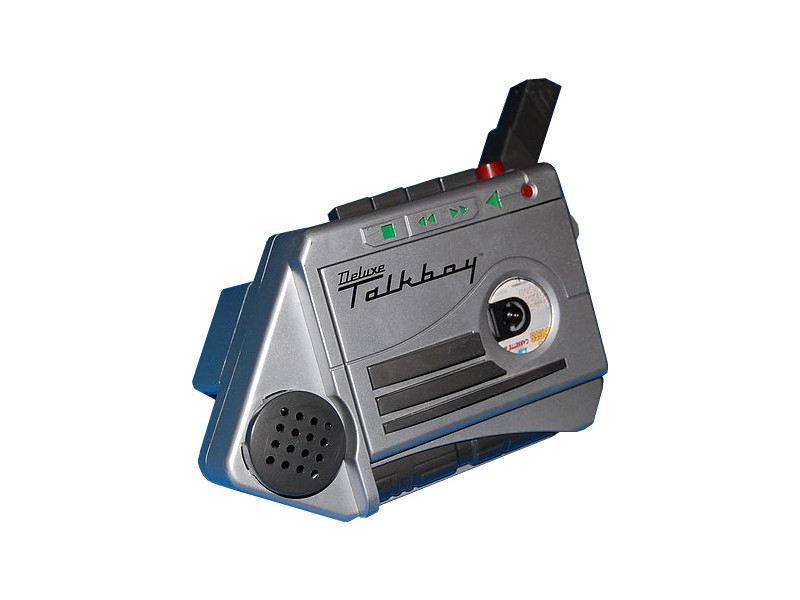 Talkboy from Home Alone 2. A rectangular device that can fit a cassette tape. A round speaker is on the right; a retractable microphone is on the upper right.